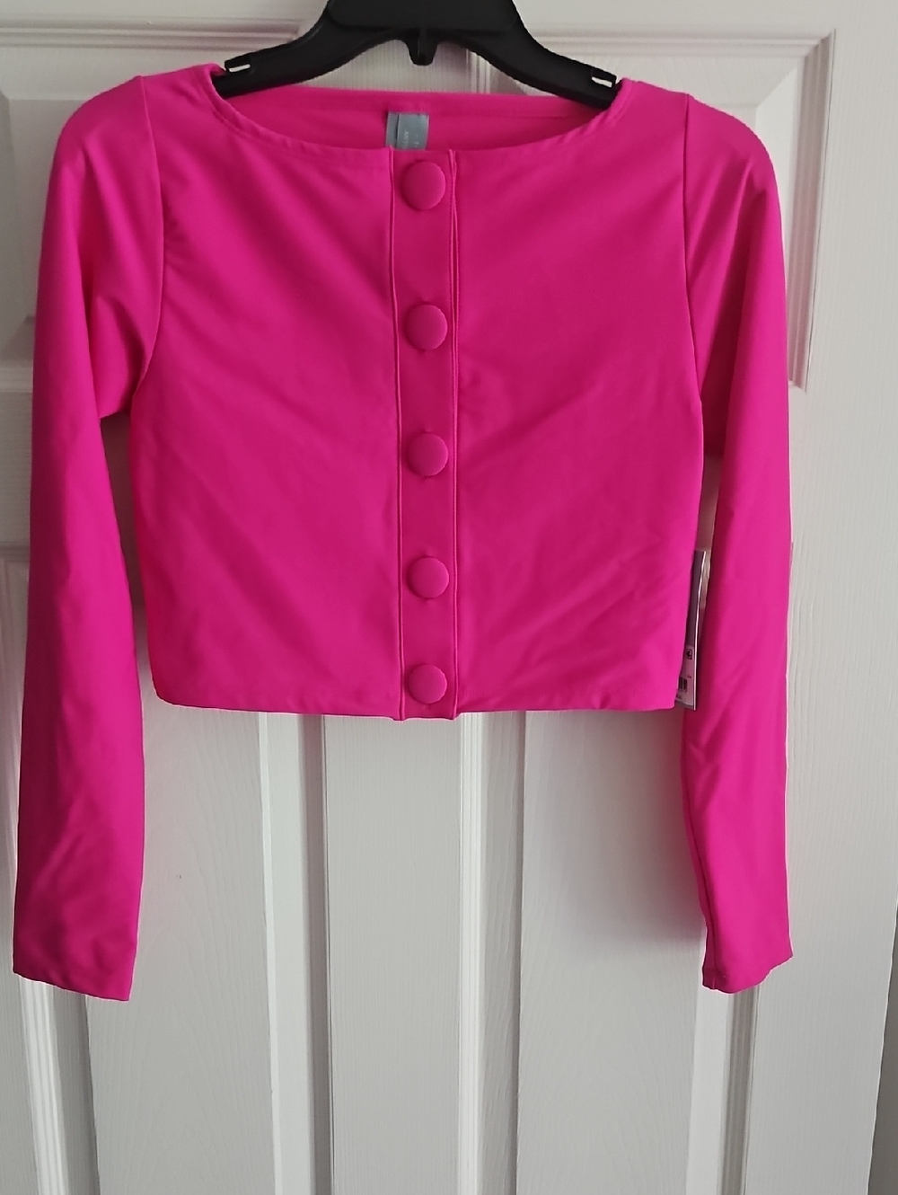 Antonio Melani Long Sleeve Button Front Crop Swim Cardigan: Bright Pink: Size- S